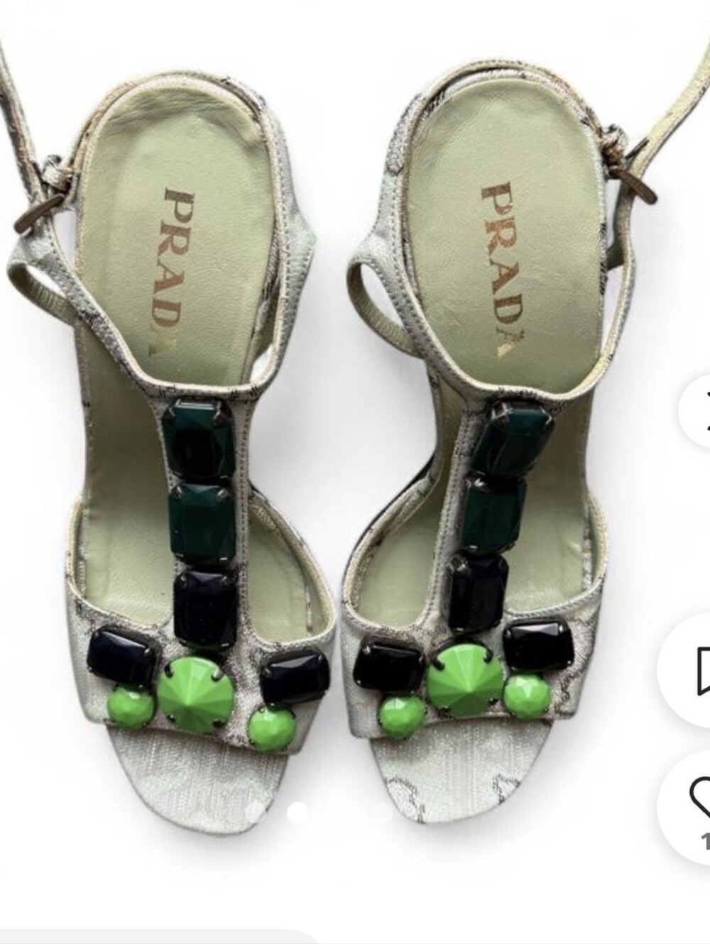 Prada Embellished Brocade Heels Stones EU 37 7 Us Rare